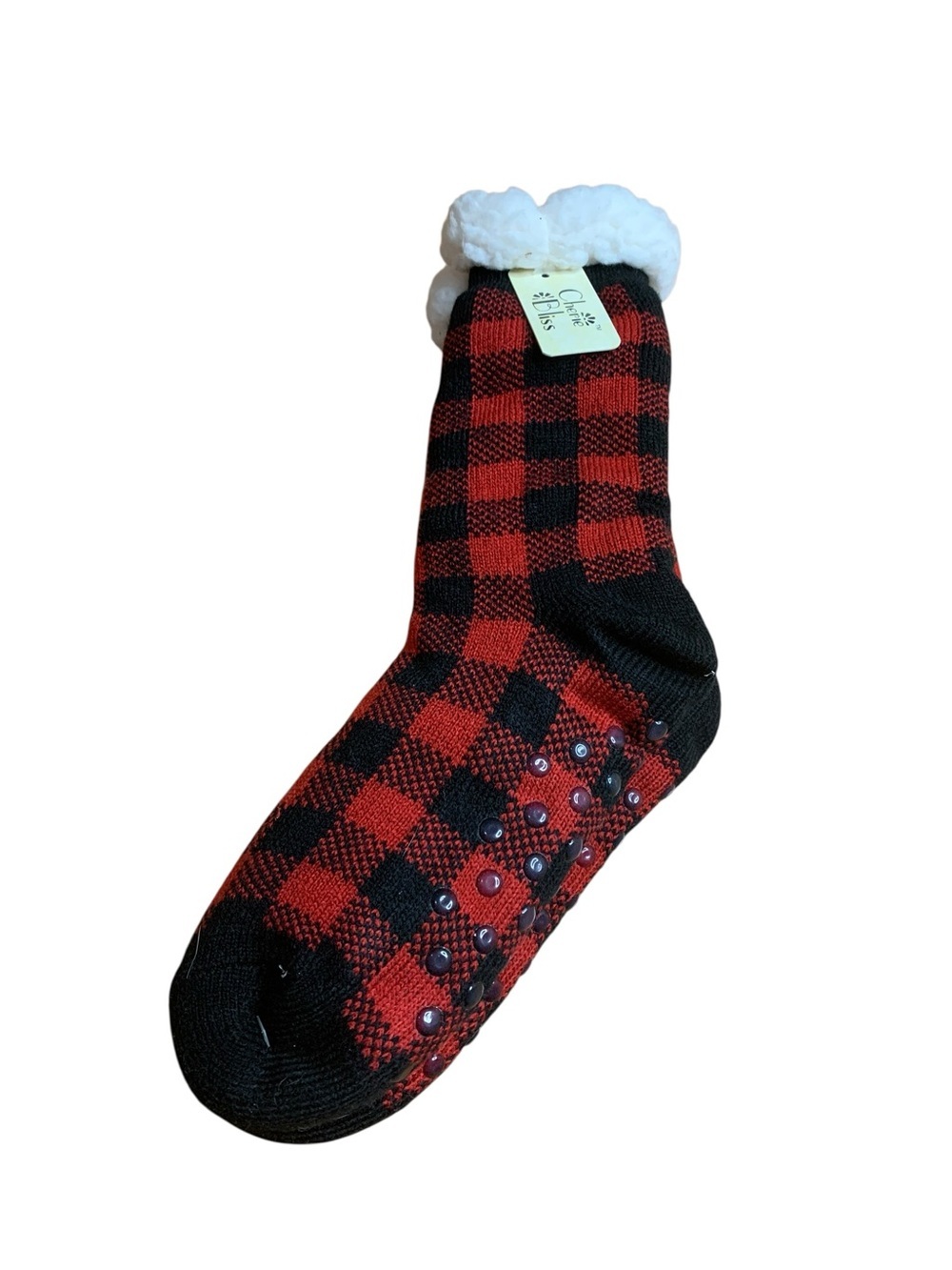 NWT Cherie Bliss Buffalo Plaid Thermal Slipper Socks - Red/Black Sherpa Lined